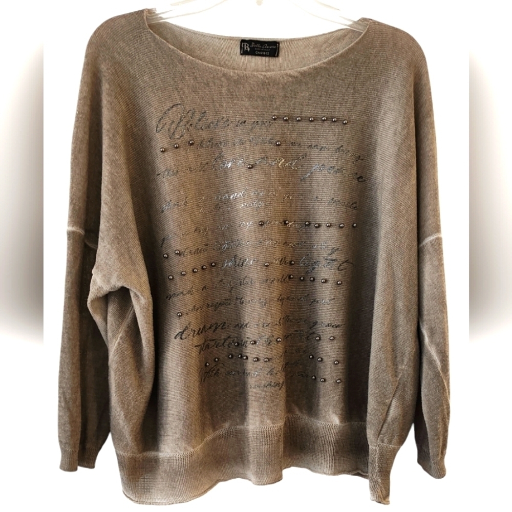 Bella Amore Taupe Crewneck Sweater with Stud Detail
